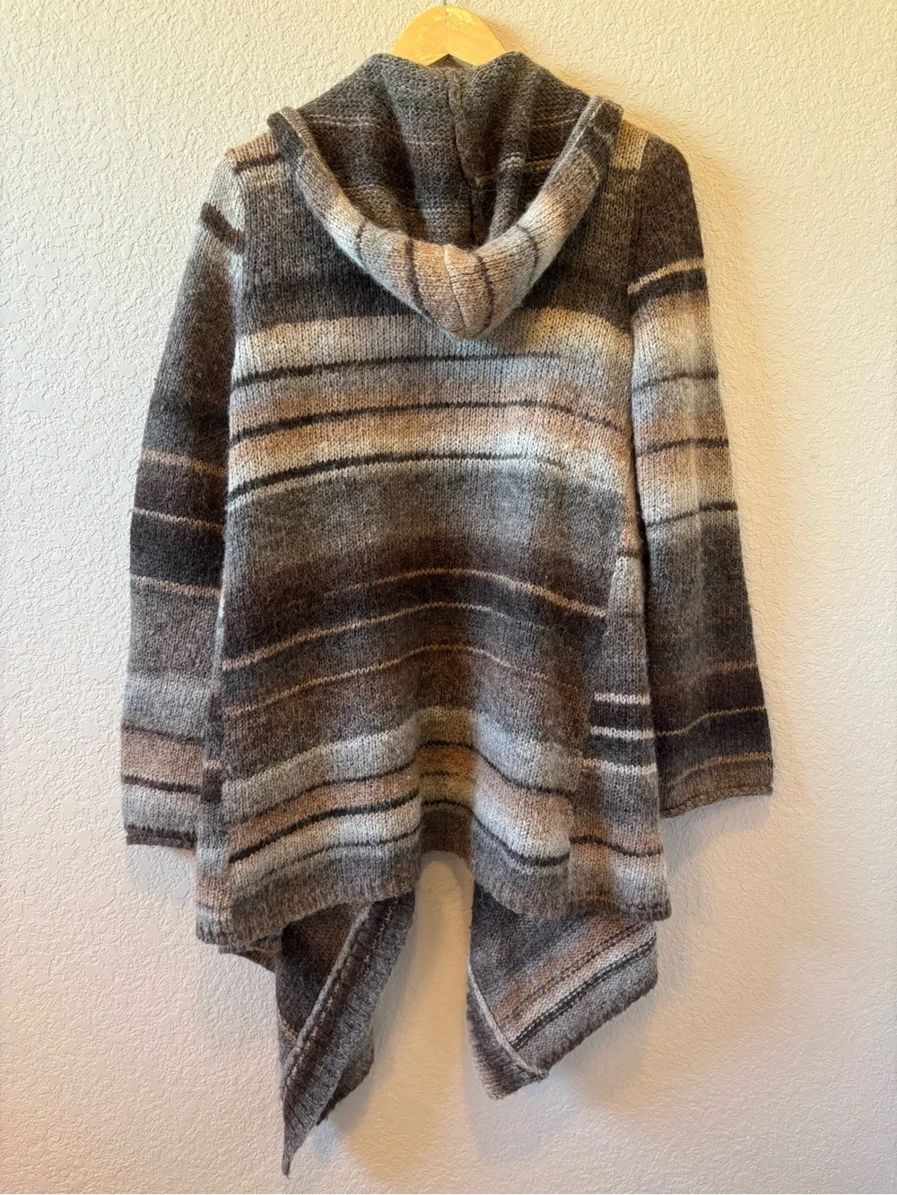 Michael Kors Striped Hooded Open-Front Women's Sweater Cardigan Wool Blend